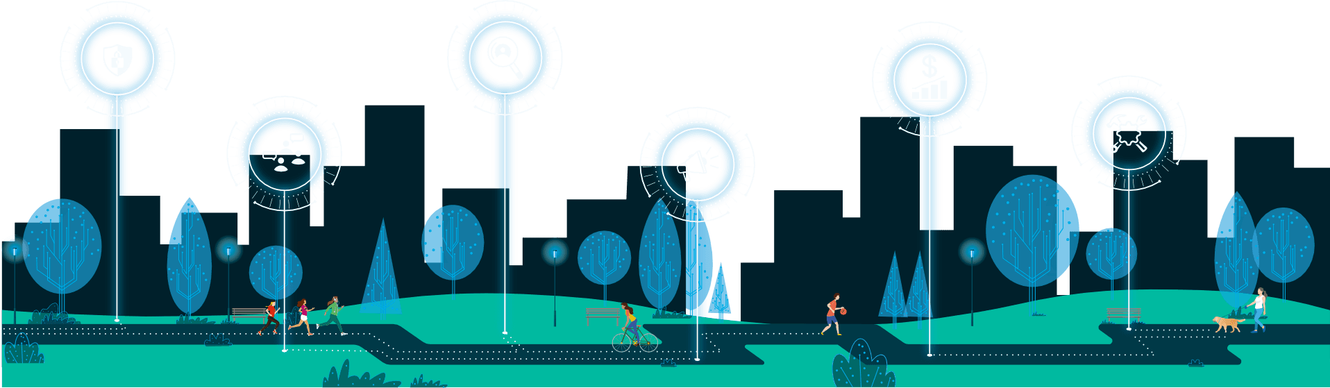 Escena ilustrada de parque urbano