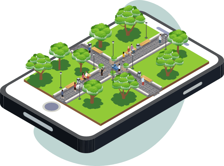 Smartphone con escena de parque ParkSys